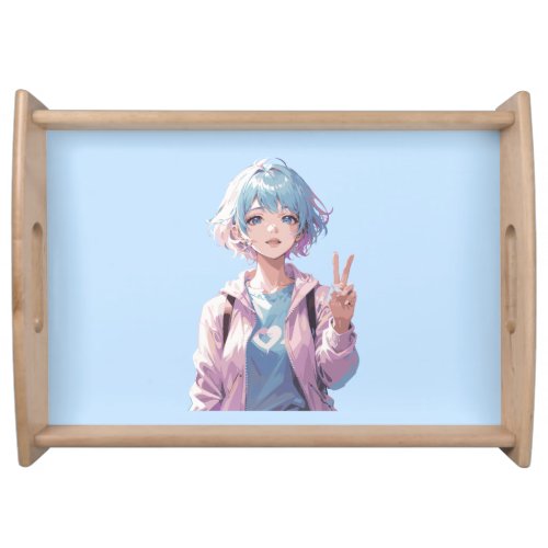 Anime girl peace sign design serving tray