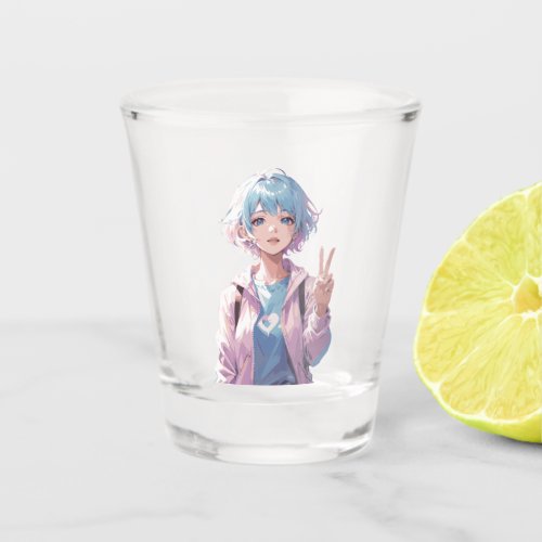 Anime girl peace sign design shot glass
