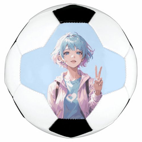 Anime girl peace sign design soccer ball