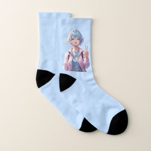 Anime girl peace sign design socks