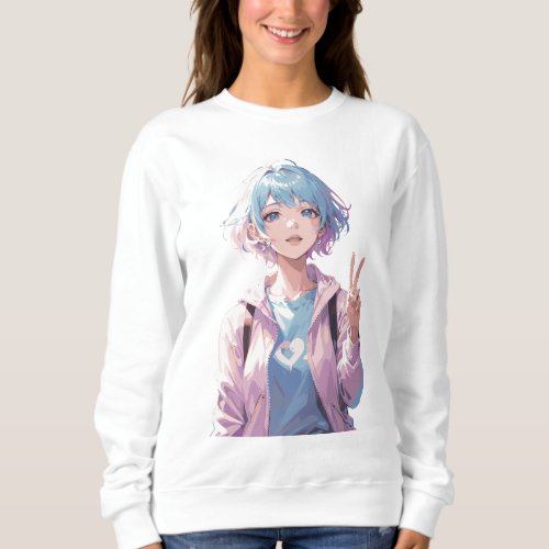 Anime girl peace sign design sweatshirt