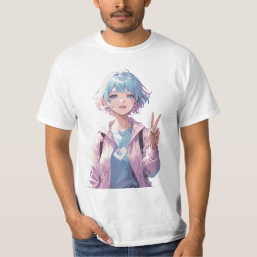 Anime girl peace sign design T_Shirt