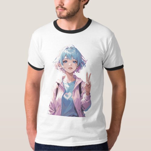 Anime girl peace sign design T_Shirt