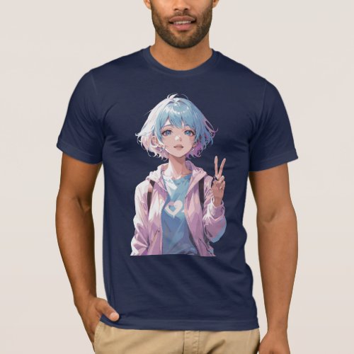 Anime girl peace sign design T_Shirt