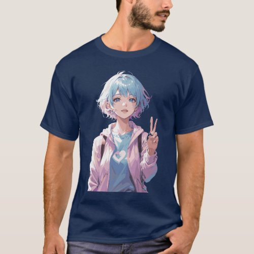 Anime girl peace sign design T_Shirt