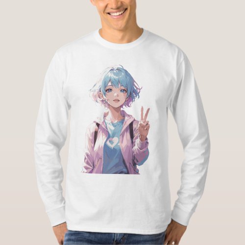 Anime girl peace sign design T_Shirt