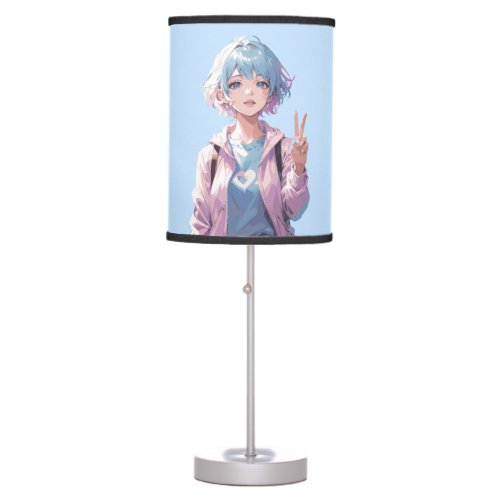 Anime girl peace sign design table lamp