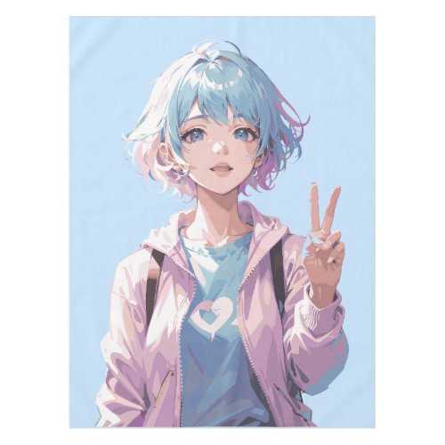 Anime girl peace sign design tablecloth