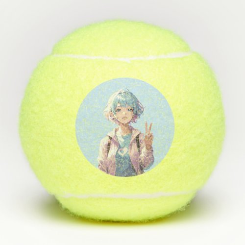 Anime girl peace sign design tennis balls