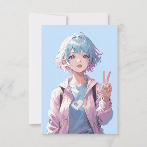 Anime girl peace sign design thank you card