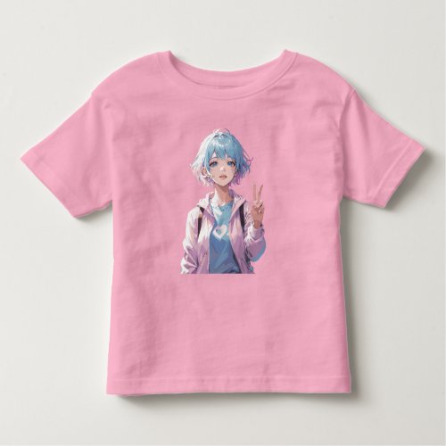 Anime girl peace sign design toddler t_shirt