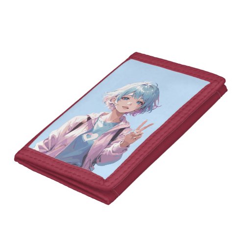Anime girl peace sign design trifold wallet