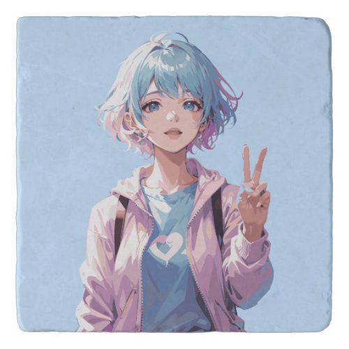 Anime girl peace sign design trivet
