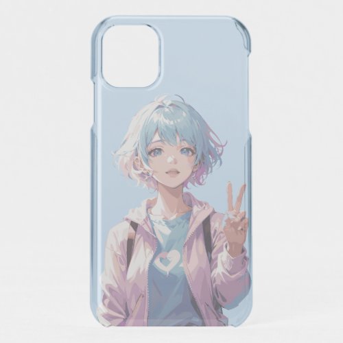 Anime girl peace sign design iPhone 11 case