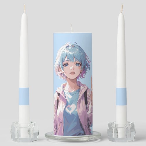 Anime girl peace sign design unity candle set