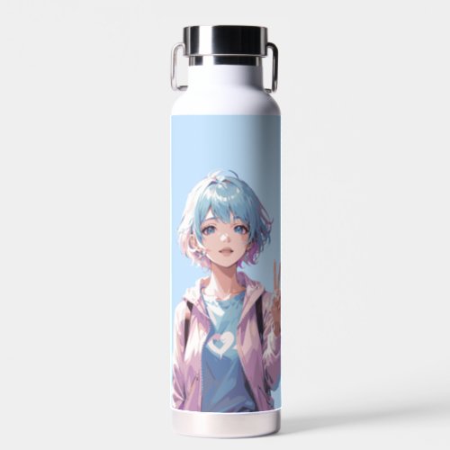 Anime girl peace sign design water bottle