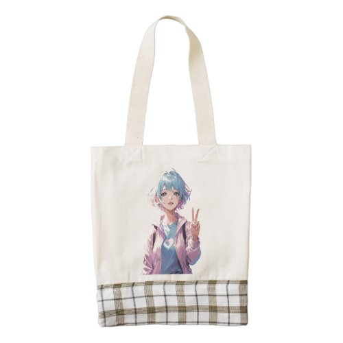 Anime girl peace sign design zazzle HEART tote bag