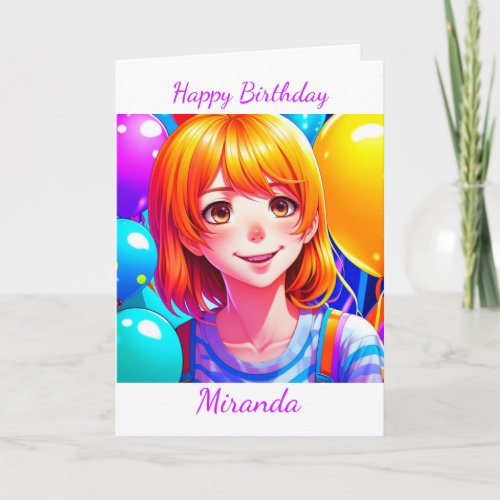 Anime Girl Personalized Birthday   Card