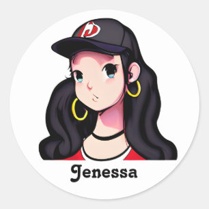Anime Girl Personalized Classic Round Sticker
