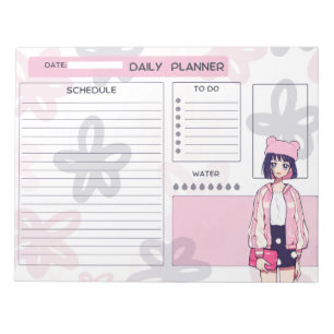 Anime Girl Pink and Purple Daily Planner Notepad