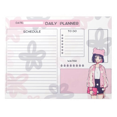 Anime Girl Pink and Purple Daily Planner Notepad