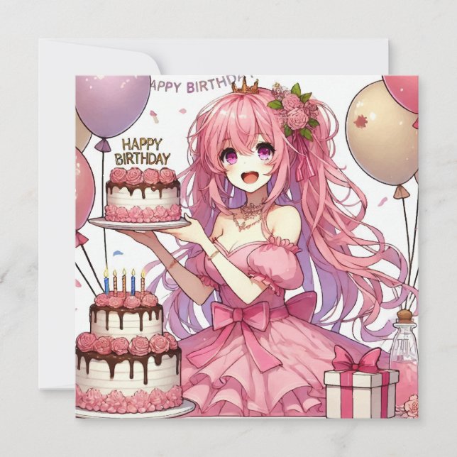 Anime girl Pink birthday Invitation (Front)