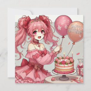 Anime girl Pink birthday Invitation