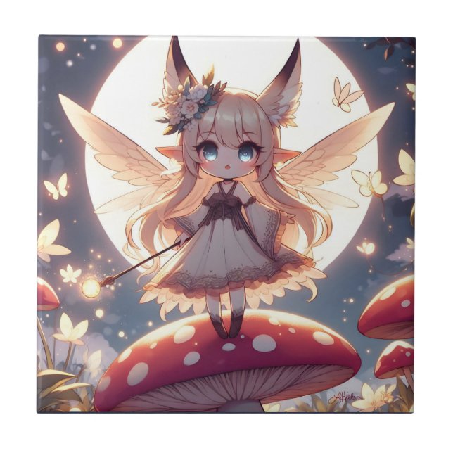 Anime Girl Pixie Hippie Moon Fairy Ceramic Tile (Front)