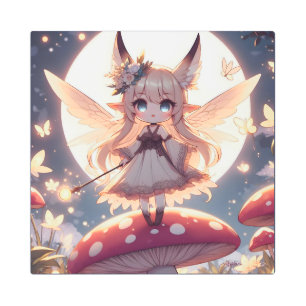 Anime Girl Pixie Hippie Moon Fairy Metal Print