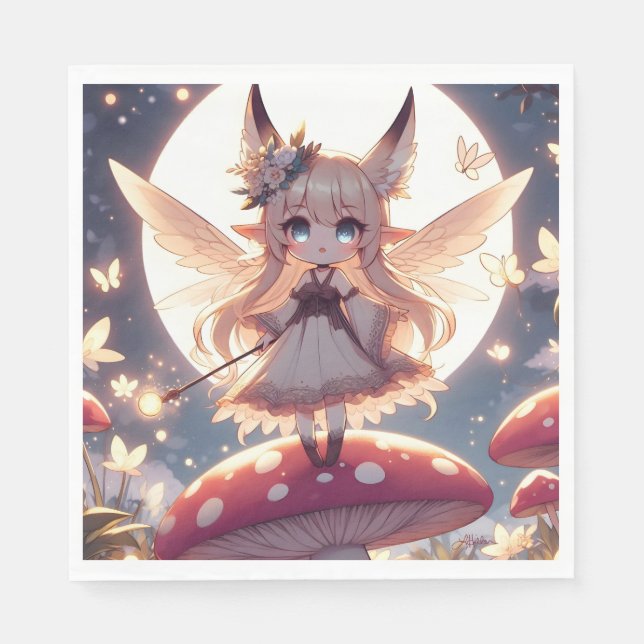 Anime Girl Pixie Hippie Moon Fairy Napkins (Front)
