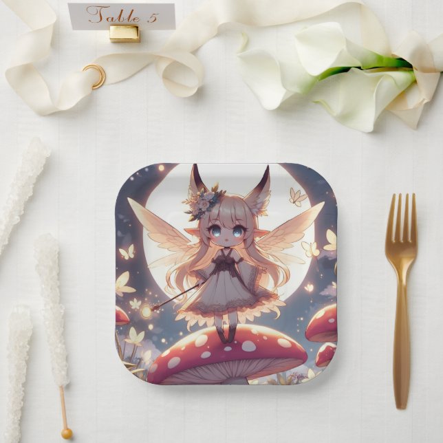 Anime Girl Pixie Hippie Moon Fairy Paper Plates (Wedding)