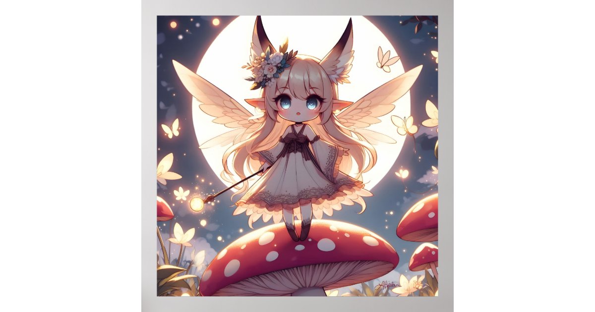Anime Girl Pixie Hippie Moon Fairy Poster | Zazzle