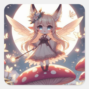 Anime Girl Pixie Hippie Moon Fairy Square Sticker