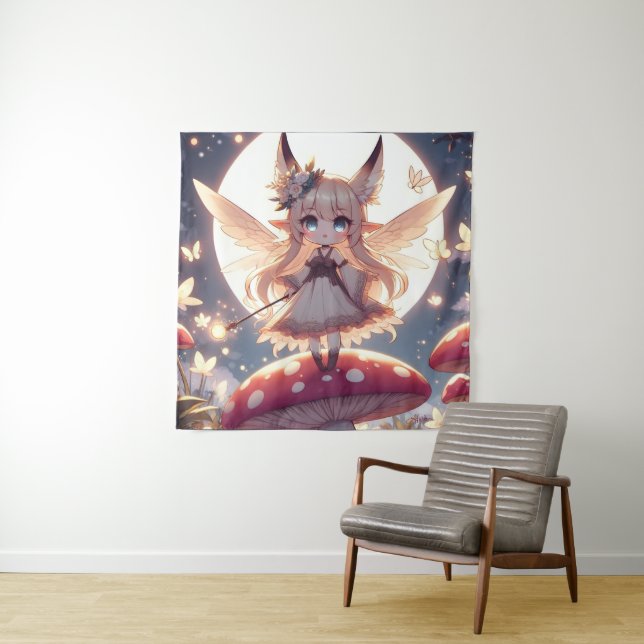 Anime Girl Pixie Hippie Moon Fairy Tapestry (In Situ)