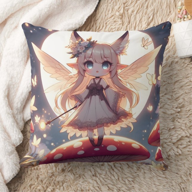 Anime Girl Pixie Hippie Moon Fairy Throw Pillow (Blanket)