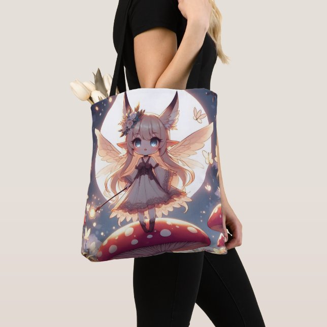 Anime Girl Pixie Hippie Moon Fairy Tote Bag (Close Up)