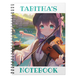 Anime Girl Playing the Violin and an Axolotl Notebook