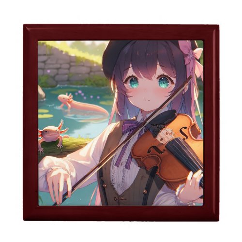 Anime Girl Playing the Violin and Axolotls Gift Box