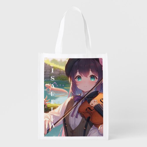Anime Girl Playing the Violin Personalized Grocery Bag