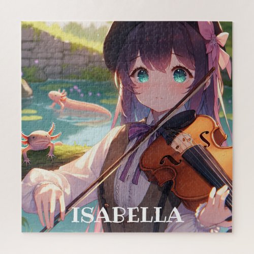 Anime Girl Playing the Violin Personalized Jigsaw Puzzle