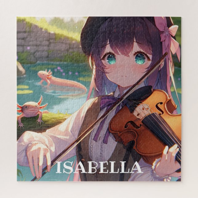 Anime Girl Playing the Violin Personalized Jigsaw Puzzle (Vertical)