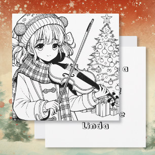 Anime Girl Playing Viola Christmas Invitation
