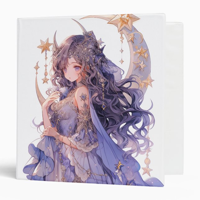 Anime Girl Purple Moon Princess Fantasy Art 3 Ring Binder (Front/Inside)