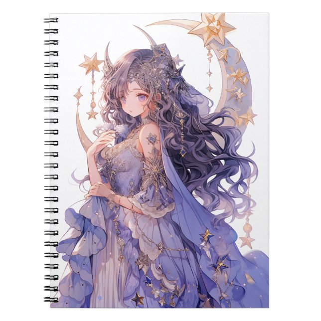 Anime Girl Purple Moon Princess Fantasy Art Notebook (Front)