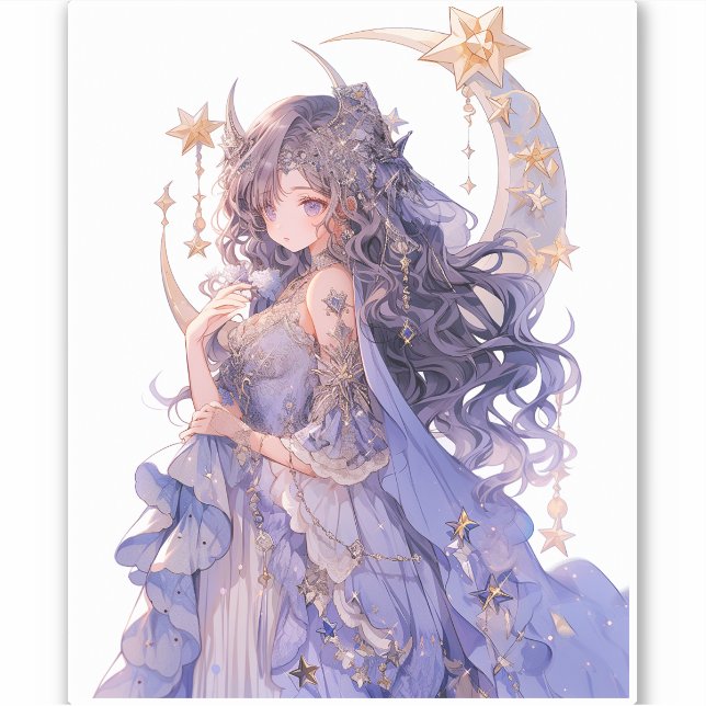 Anime Girl Purple Moon Princess Fantasy Art Sticker (Front)
