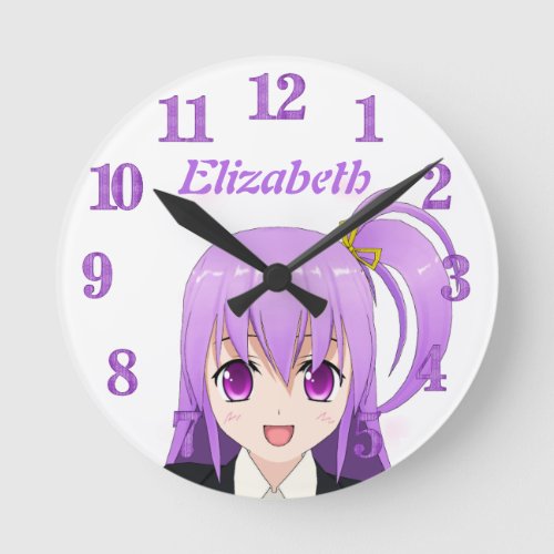 Anime girl purple name round clock