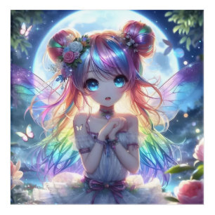 Anime Girl Rainbow Hair Singing Moon Fairy Acrylic Print