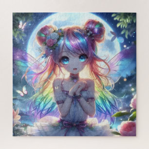 Anime Girl Rainbow Hair Singing Moon Fairy Jigsaw Puzzle