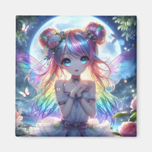 Anime Girl Rainbow Hair Singing Moon Fairy Magnet