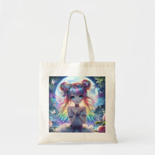 Anime Girl Rainbow Hair Singing Moon Fairy Tote Bag